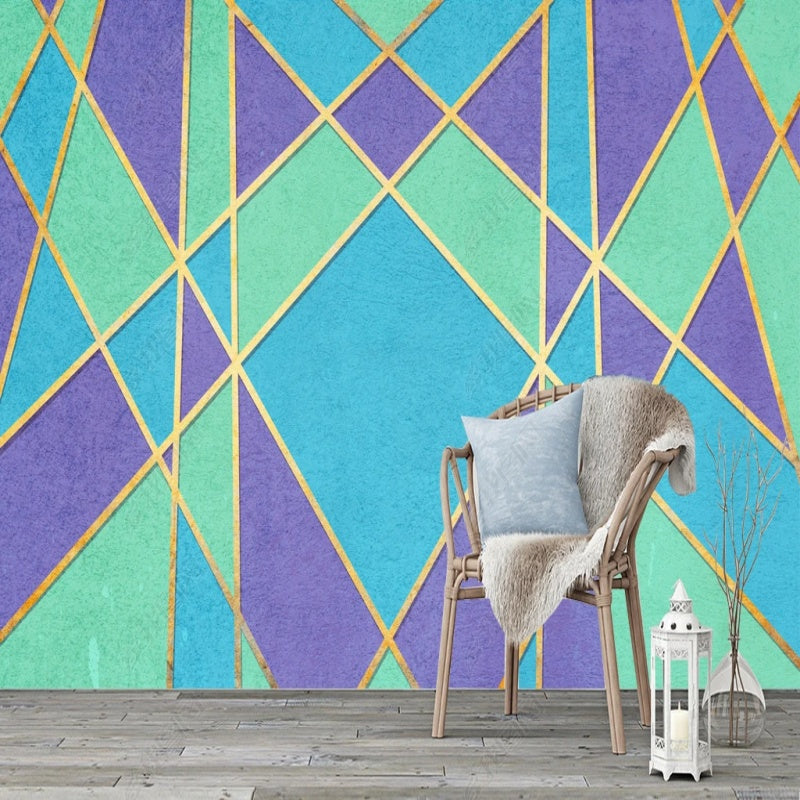 Blue Purple and Green Geometry Wallpaper Wall Mural Home Decor