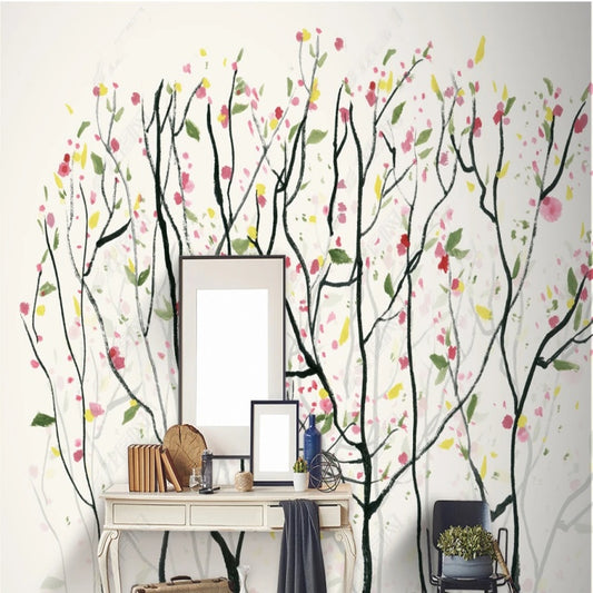 Vivid Colorful Flowers Floral Tree Wallpaper Wall Mural Wall Covering Home Decor