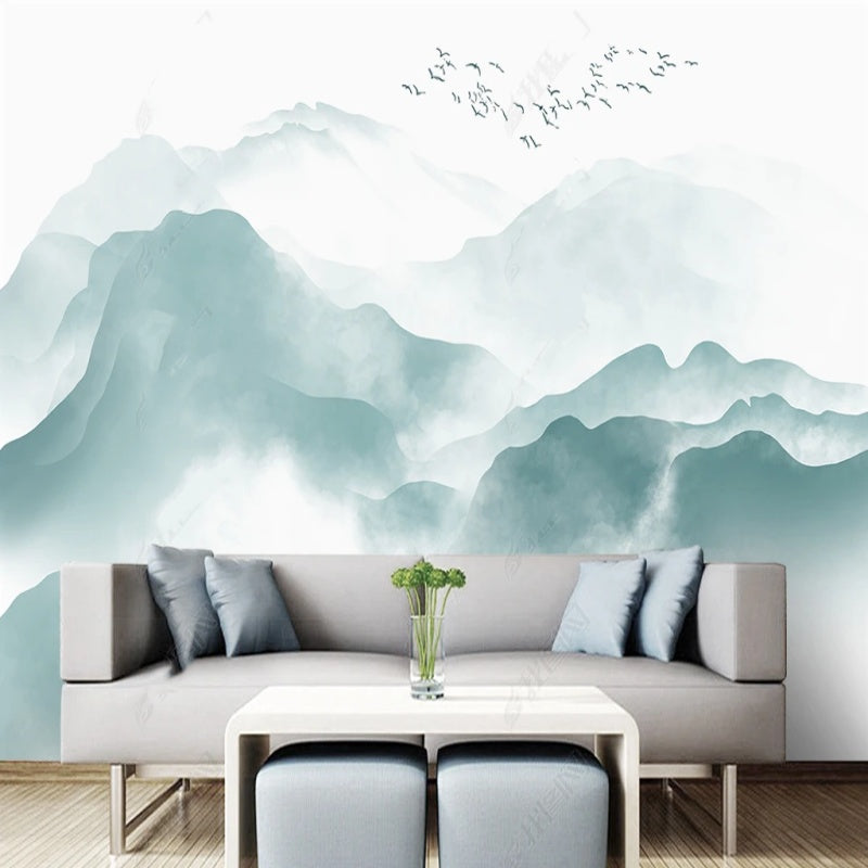 Blue Mountains Nature Landscape with Flying Birds Wallpaper Wall Mural Wall Covering