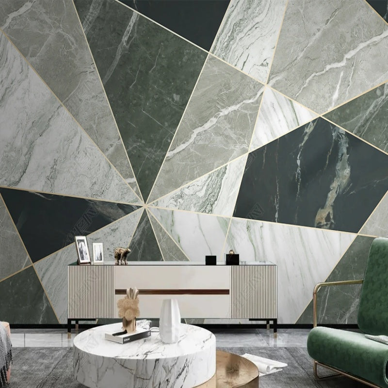 Modern Green and White Marble Simple Geometry Wallpaper Wall Mural Home Decor