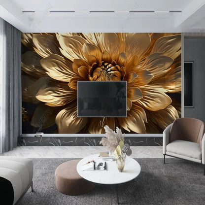 3D Golden Big Flower Floral Wallpaper Wall Mural Home Decor